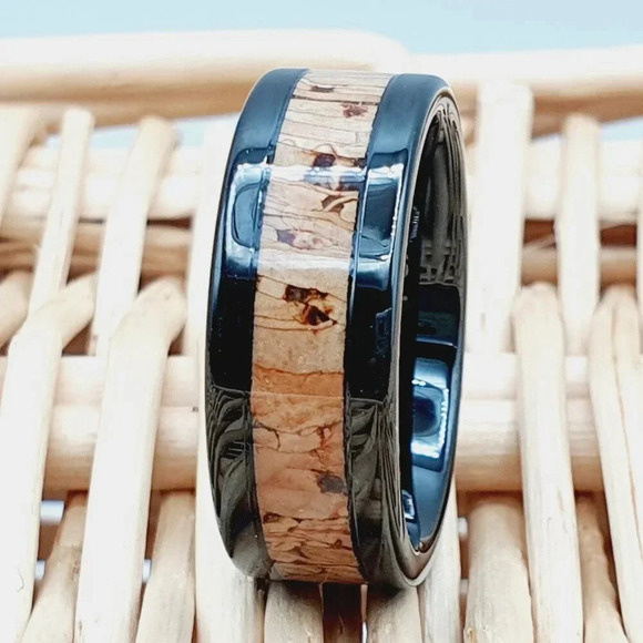 "Cork Inlay Black Tungsten Ring for Men, GALTUN1046 - Picture 1 of 5